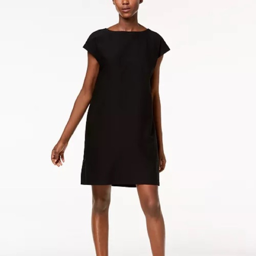 New Eileen Fisher Washable Crepe Boat-Neck Side-Zip Dress size M